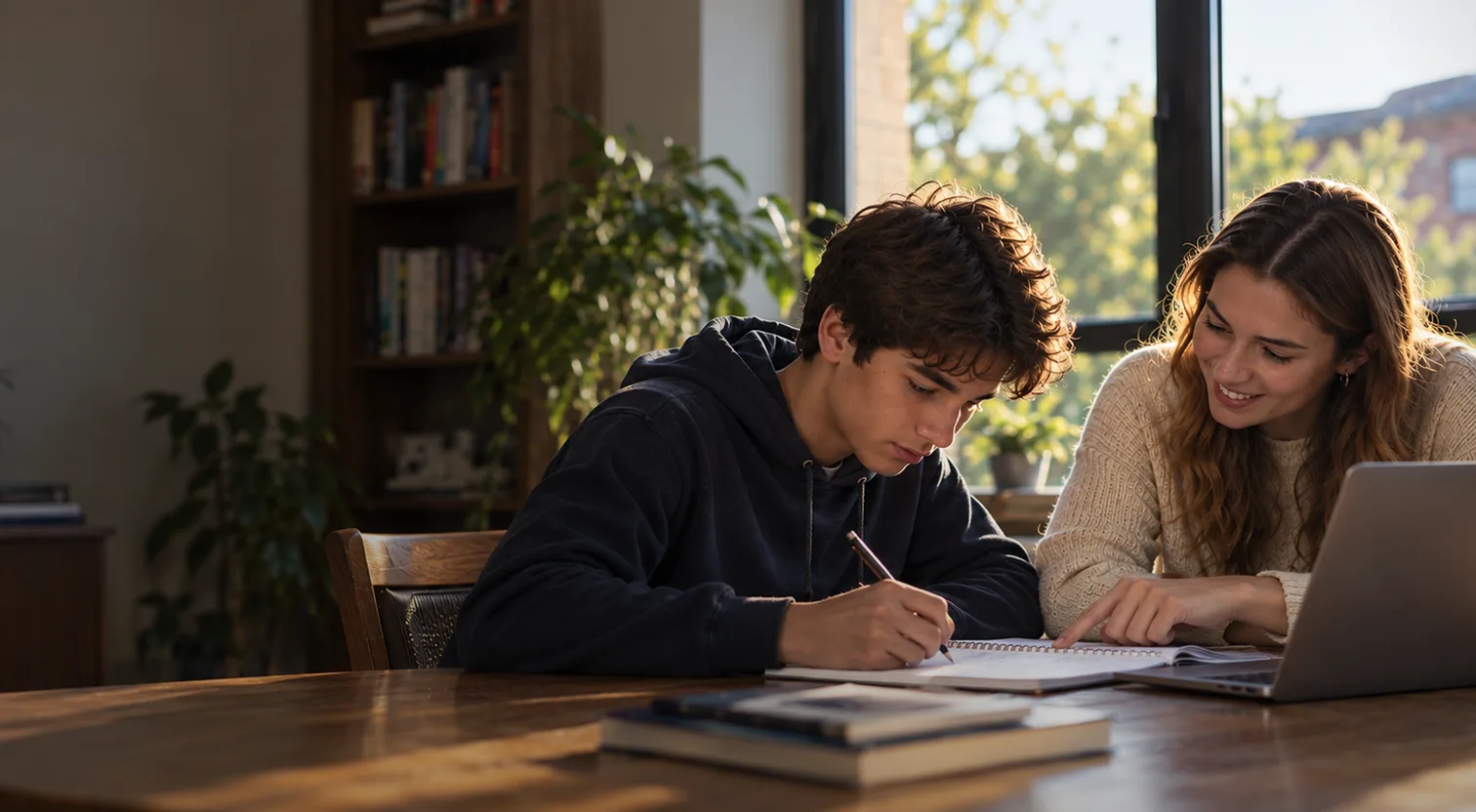 A tutor and a student working together at a table
