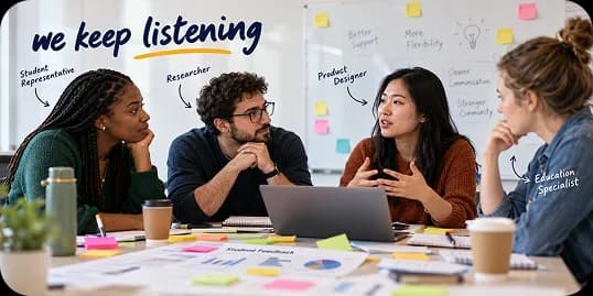 The Gogos team in a workshop, listening to students